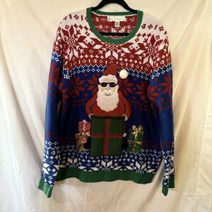 Jolly Sweaters 'Cool Santa' Drink Cozy/Pocket Ugly Christmas Sweater Size XL